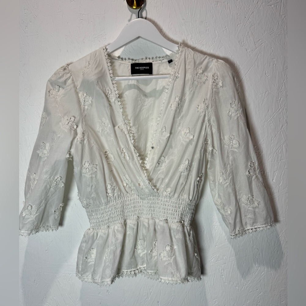The Kooples 3/4 sleeve embroidered floral top‎ with clasp